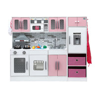 Keezi Kids Kitchen Playset 2-Piece Wooden Pretend Play Coffee Maker Toy 100CM Pink