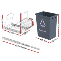 Cefito Pull Out Bin Kitchen Cabinet Slide Garbage Rubbish Bins Basket 40L Grey