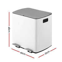 Cefito Pedal Bins Rubbish Bin Dual Compartment Waste Recycle Dustbins 40L White