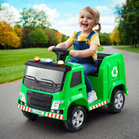 Kids Ride On Car Garbage Truck Police Light 12V Electric Toys Cars Green