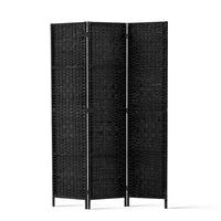 3 Panel Room Divider Screen 123x170cm Woven Black