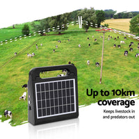 Giantz 10km Electric Fence Energiser Solar Energizer Charger Farm Animal 0.3J