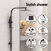 10'' Rain Shower Head Set Handheld Square High Pressure Black