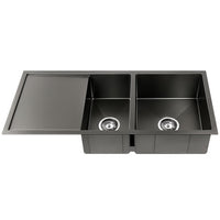 Cefito Kitchen Sink 100X45CM Stainless Steel Basin Double Bowl Nano Black