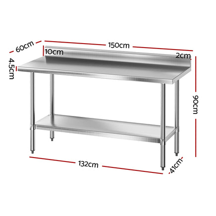 Cefito Stainless Steel  Kitchen  Bench w/ Splashback 1500x600MM 430