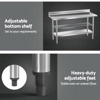 Cefito Stainless Steel  Kitchen  Bench w/ Splashback 1500x600MM 430