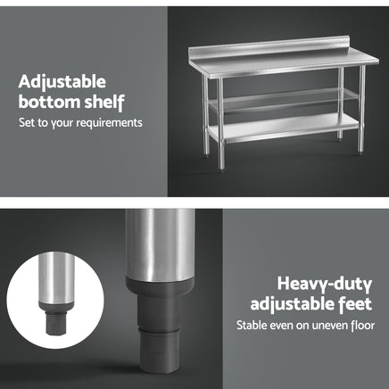 Cefito Stainless Steel  Kitchen  Bench w/ Splashback 1500x600MM 430