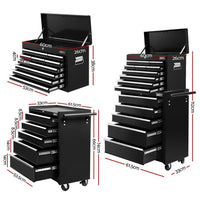 Giantz 15 Drawers Tool Chest Trolley Toolbox 2-in-1 Storage Black