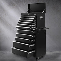 Giantz 15 Drawers Tool Chest Trolley Toolbox 2-in-1 Storage Black