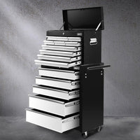 Giantz 15 Drawers Tool Chest Trolley Toolbox 2-in-1 Storage Black& Grey