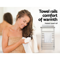 Devanti Electric Heated Towel Rail Rack 14 Bars Wall Mounted Clothes Dry Warmer