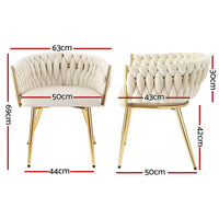 1 Set of 2 Artiss Dining Chairs Velvet Armchair Beige