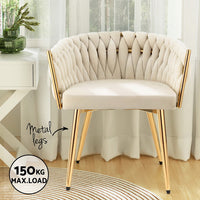 1 Set of 2 Artiss Dining Chairs Velvet Armchair Beige