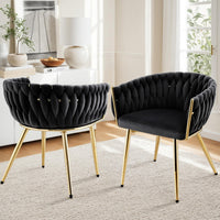 1 Set of 2 Artiss Dining Chairs Velvet Armchair Black