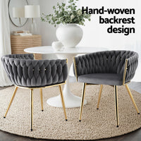 1 Set of 2 Artiss Dining Chairs Velvet Armchair Grey