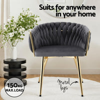 1 Set of 2 Artiss Dining Chairs Velvet Armchair Grey