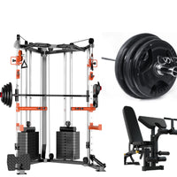 SmartFit C1 Max Multi Functional Cable Crossover Station 130kgs Pin Loaded  Machine  + Multi Func Bench+7Ft Olympic Barbell + 100kgs Weights
