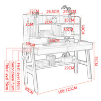 Ave Solid Wood Study Desk with Shelf and Drawers/Bookcase/Rubberwood/Pink