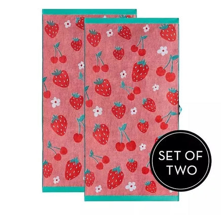 Renee Taylor 2 Pack Jacquard Velour Kids Beach Towel 75 x 150 cms Pine Cherry