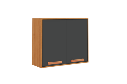 Flat Pack DIY Wooden Kitchen Wall Cabinet with 2 Doors + 2 Shelves in Graphite and Cinnamon Finish - Napoles