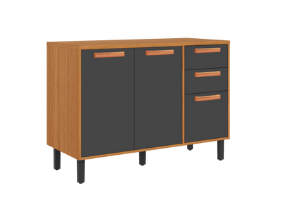 Base Kitchen Wooden Cabinet/Cupboard with 3 Doors + 2 Drawers in Cinnamon Finish - Napoles Graphite Flat Pack DIY