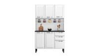 Free Standing Steel Kitchen Cabinet/Cupboard with Countertop Storage - Pratika White Flatpack DIY