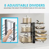 CARLA HOME Adjustable 8-Tier Pan Rack Pot Organizer for Kitchen Cabinet
