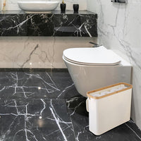 CARLA HOME Toilet Paper Storage Basket Holds Up to 12 Rolls with Bamboo Lid and Handle for RV Closet (White)