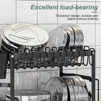 CARLA HOME 2-Tier Dish Drying Rack with Drainage Tray, Utensil Holder, Cup Hooks & Cutting Board Slot for Countertop Kitchen Storage (Black)