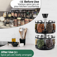 CARLA HOME Rotating Spice Rack Organizer with 16 Glass Jars for Kitchen Seasoning and Herb Storage