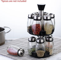 CARLA HOME Rotating Spice Rack Organizer with 16 Glass Jars for Kitchen Seasoning and Herb Storage