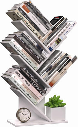 CARLA HOME 5-Tier Tree Bookshelf Storage Rack for Home Office or Bedroom (White)