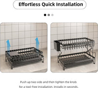 CARLA HOME 2-Tier Dish Drying Rack with Drainage Tray, Utensil Holder, Cup Hooks & Cutting Board Rack for Kitchen (Black)