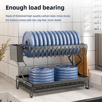 CARLA HOME 2-Tier Dish Drying Rack with Drainage Tray, Utensil Holder, Cup Hooks & Cutting Board Rack for Kitchen (Black)