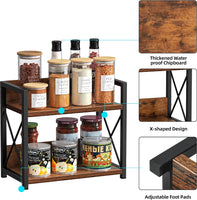 CARLA HOME 2-Tier Countertop Shelf Organizer Rustic Wood Kitchen Spice Rack for Storage, Condiments & Cabinet Organization