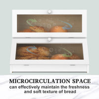 CARLA HOME Double Layer Bamboo Bread Box for Kitchen Counter - Large Capacity Bread Storage Container with Clear Window, Easy Assembly, Farmhouse Style Bread Holder (White)