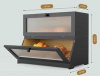 CARLA HOME Double Layer Bamboo Bread Box for Kitchen Counter - Large Capacity Bread Storage Container with Clear Window, Easy Assembly, Farmhouse Style Bread Holder (Black)