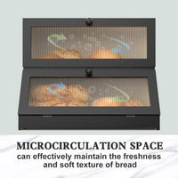 CARLA HOME Double Layer Bamboo Bread Box for Kitchen Counter - Large Capacity Bread Storage Container with Clear Window, Easy Assembly, Farmhouse Style Bread Holder (Black)
