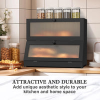 CARLA HOME Double Layer Bamboo Bread Box for Kitchen Counter - Large Capacity Bread Storage Container with Clear Window, Easy Assembly, Farmhouse Style Bread Holder (Black)