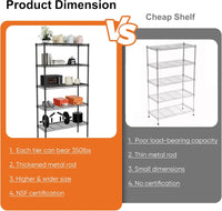 CARLA HOME 5-Tier Adjustable Metal Storage Shelves Wire Rack Organizer for Kitchen, Pantry, Bathroom or Laundry Room (60cm W x 40cm D x 176cm H)