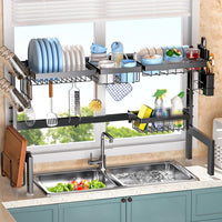 CARLA HOME Adjustable Over the Sink Dish Drying Rack with Utensil Holder, Hooks & Cutting Board Rack for Kitchen Counter Storage
