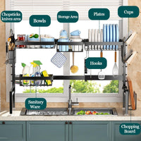 CARLA HOME Adjustable Over the Sink Dish Drying Rack with Utensil Holder, Hooks & Cutting Board Rack for Kitchen Counter Storage