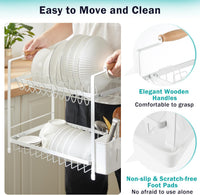CARLA HOME 2-Tier Large Dish Drying Rack with Drainboard, Utensil Holder, Glass Hooks & Cutlery Storage (White)