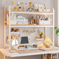 CARLA HOME  2-Tier Metal Desktop Hutch Bookshelf with Grid Panel for Computer Desk and Office Countertop