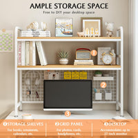 CARLA HOME  2-Tier Metal Desktop Hutch Bookshelf with Grid Panel for Computer Desk and Office Countertop