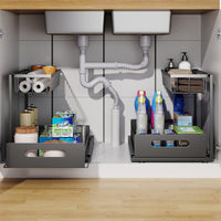 CARLA HOME 2 Pack Under Sink Organiser with Sliding Drawers for Kitchen & Bathroom