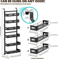 CARLA HOME 6 Tier Over the Door Organizer with Adjustable Metal Pantry Storage Rack and Hanging Baskets for Kitchen and Bathroom