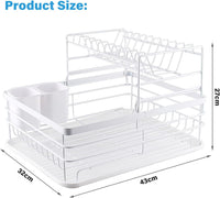 CARLA HOME 2-Tier Dish Drying Rack for Kitchen Counter with Removable Drip Tray, Utensil Holder and Cutlery Organizer