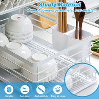 CARLA HOME 2-Tier Dish Drying Rack for Kitchen Counter with Removable Drip Tray, Utensil Holder and Cutlery Organizer