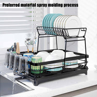 CARLA HOME 2-Tier Dish Drying Rack for Kitchen Counter with Drainboard, Utensil Holder, Cup Rack & Cutlery Organizer